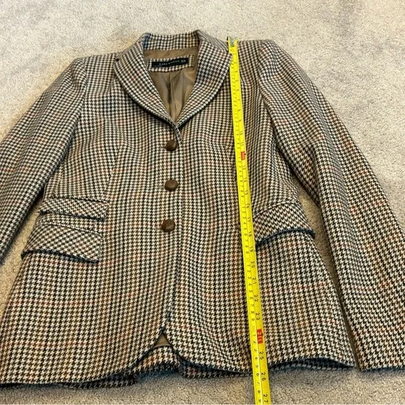 Zara tan brown houndstooth check plaid single breasted button front blazer Sz XS - Picture 10 of 15
